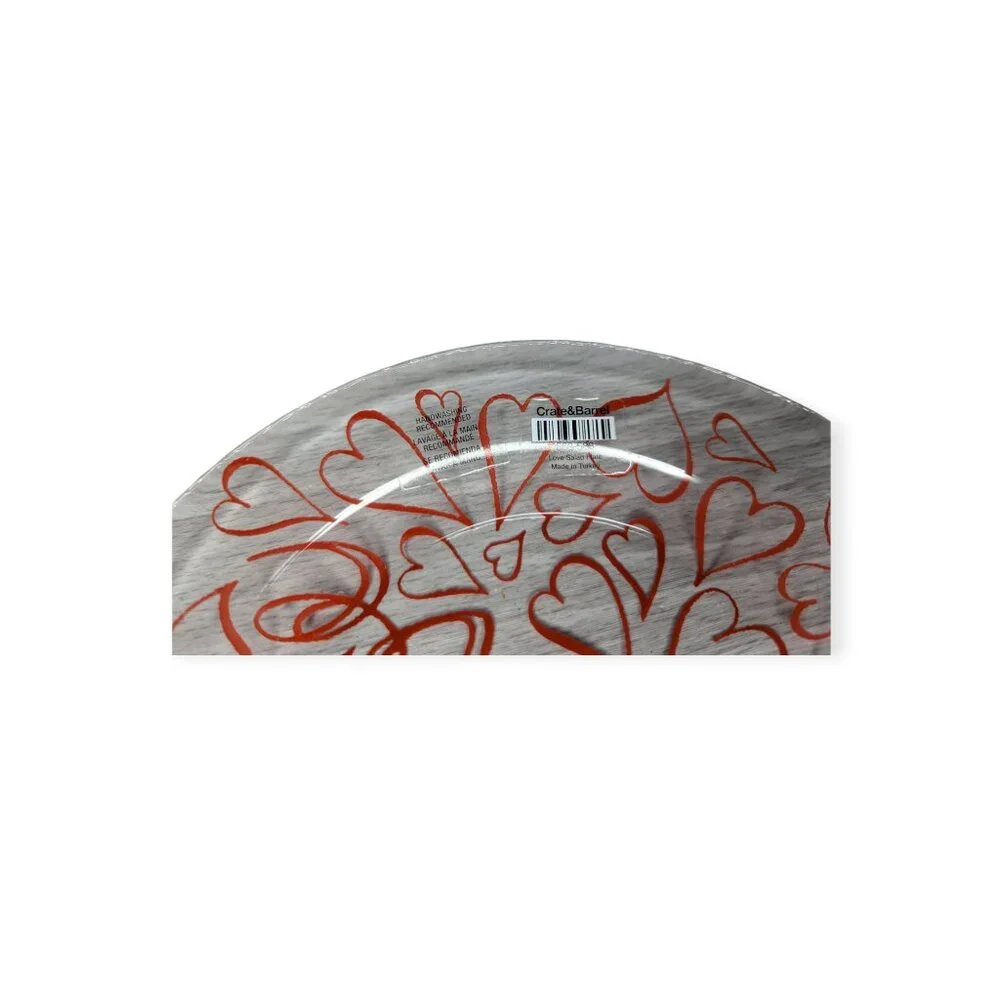 Crate&Barrel Heart Salad Glass Plates 669-588 Set of 8 NWT